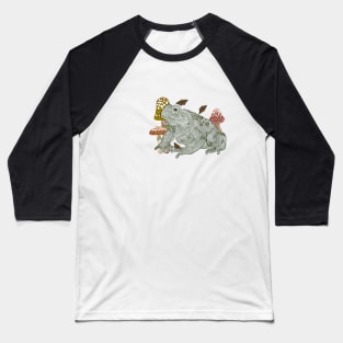 Cute Trendy Frog and Mushroom Art Baseball T-Shirt